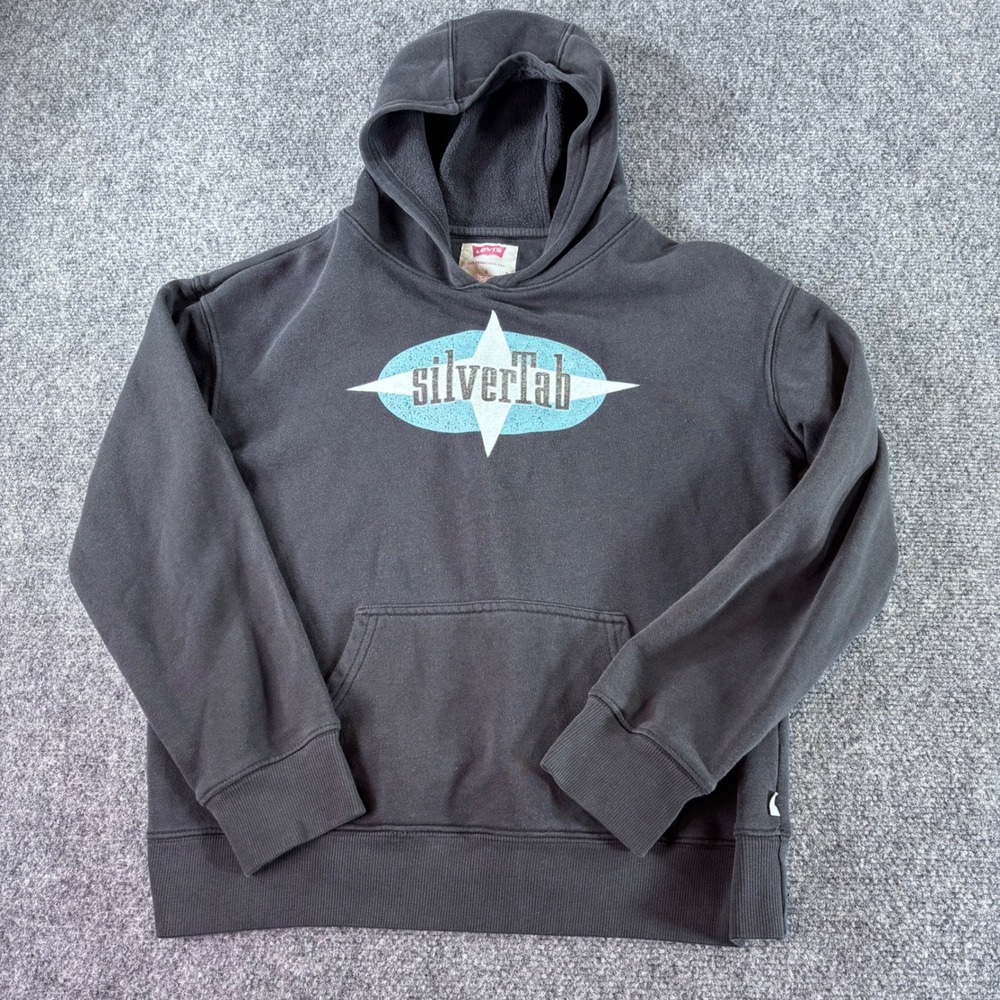 Levi's Hoodie Kids Large 12-13 Black SilverTab Graphic‎ Pullover Sweatshirt